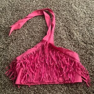 Hot pink halter top sequin fringe